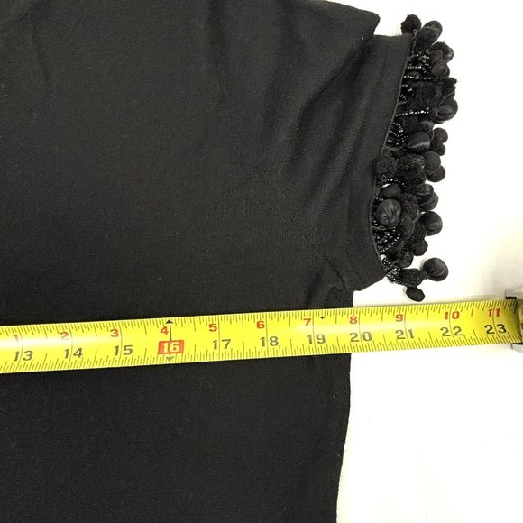 Naeem Khan 100% Fine Cashmere Sweater Women’s XL V-Neck Black Beaded Pom EUC - Picture 4 of 11